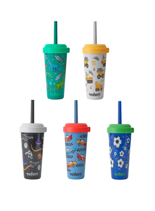 REDUCE GoGo's Kids Portable Tumbler Cups with Lids and Spill-Proof Straws - 5 Pack of Stackable 12 oz Tumblers with Twist-On Lids - Easy Storage, Dishwasher Safe - New Explorer - Image 1