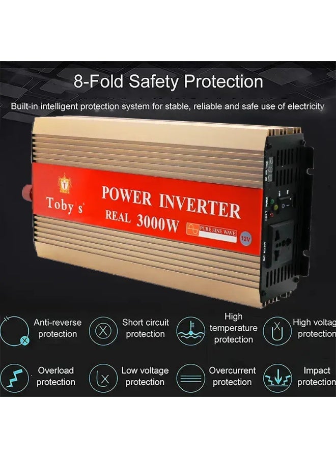توبيز محول طاقة للسيارة بقوة 3000 واط، شاشة LED، محول طاقة تيار متردد من 12 فولت إلى 220 فولت، عاكس موجة جيبية معدلة لأجهزة الكمبيوتر المحمول والكمبيوتر اللوحي والأنظمة الشمسية والتخييم - INVERTOR 3000 - Image 2
