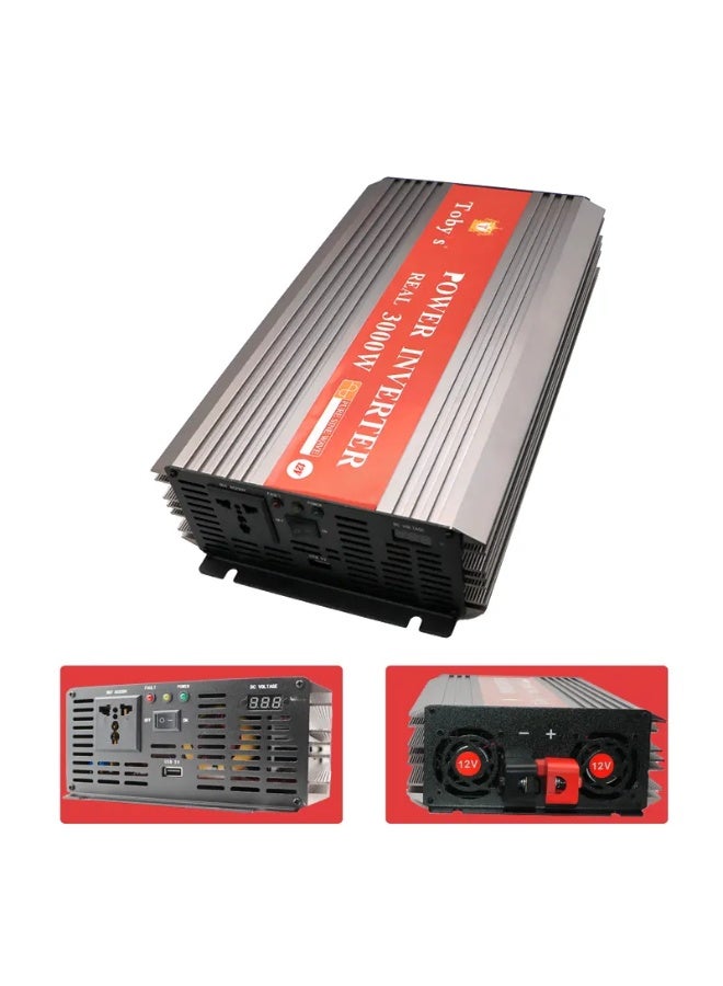 توبيز محول طاقة للسيارة بقوة 3000 واط، شاشة LED، محول طاقة تيار متردد من 12 فولت إلى 220 فولت، عاكس موجة جيبية معدلة لأجهزة الكمبيوتر المحمول والكمبيوتر اللوحي والأنظمة الشمسية والتخييم - INVERTOR 3000 - Image 4