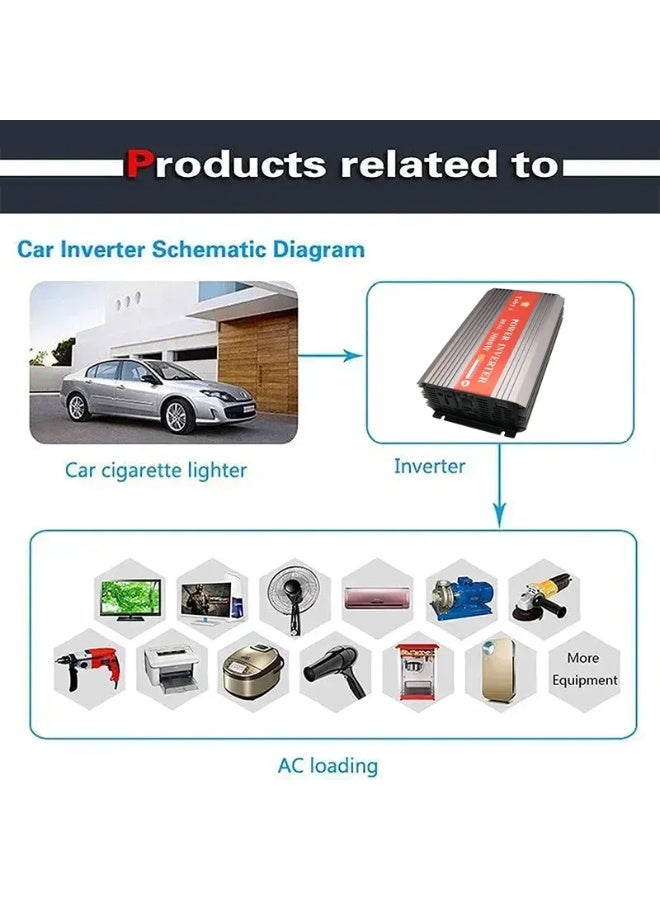 توبيز محول طاقة للسيارة بقوة 3000 واط، شاشة LED، محول طاقة تيار متردد من 12 فولت إلى 220 فولت، عاكس موجة جيبية معدلة لأجهزة الكمبيوتر المحمول والكمبيوتر اللوحي والأنظمة الشمسية والتخييم - INVERTOR 3000 - Image 3