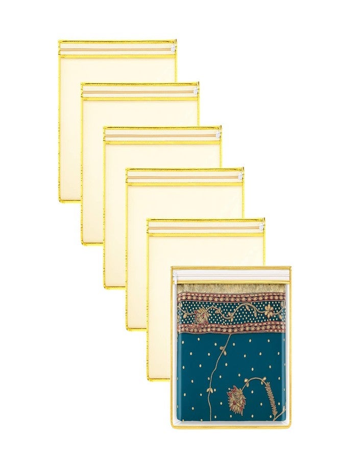 Lify Non-Woven, PVC Transparent Saree Covers/Saree Bags/Storage Bags/Clothes Covers With Zip Lock Combo (Suitable For Single Saree Pack)- Black, Grey & Golden Color (Golden- 6Piece) - Image 1