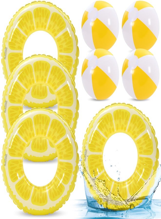 Lewtemi 8 Pcs Fruit Pool Floats Lemon Swimming Rings Lemon Beach Balls Inflatable Pool Floaties Inflatable Tubes Floaties Hawaiian Beach Summer Tropical Party for Adult - Image 1
