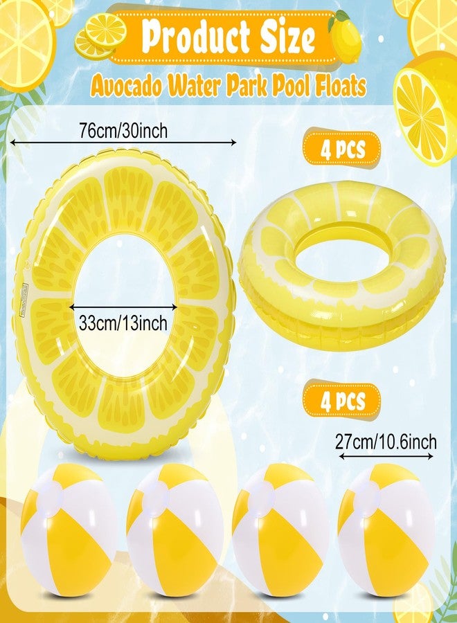 Lewtemi 8 Pcs Fruit Pool Floats Lemon Swimming Rings Lemon Beach Balls Inflatable Pool Floaties Inflatable Tubes Floaties Hawaiian Beach Summer Tropical Party for Adult - Image 2