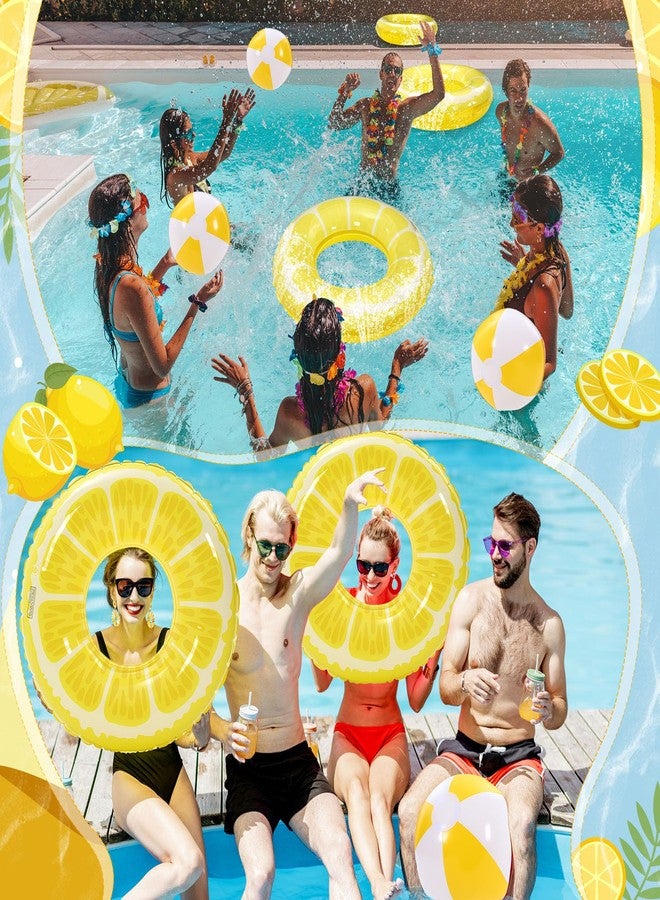 Lewtemi 8 Pcs Fruit Pool Floats Lemon Swimming Rings Lemon Beach Balls Inflatable Pool Floaties Inflatable Tubes Floaties Hawaiian Beach Summer Tropical Party for Adult - Image 4