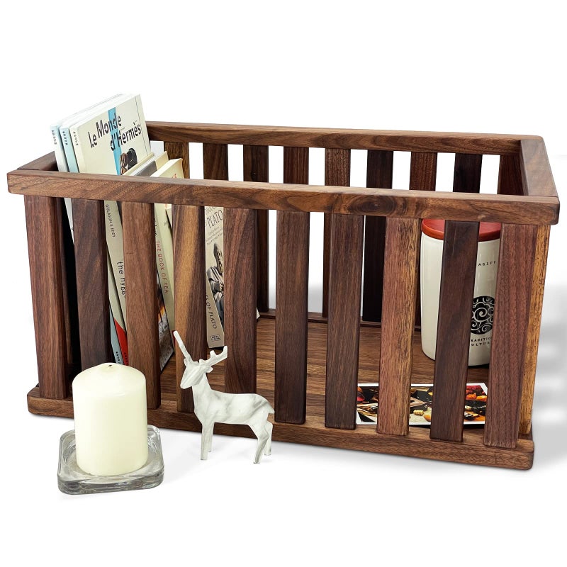MAGIGO Extra Large Rectangular Solid Walnut Storage Basket, Natural Wood Storage Bins for Organizing, Wooden and Decorative for Organizing at Home 20 x 10 x 10 inches - Image 3