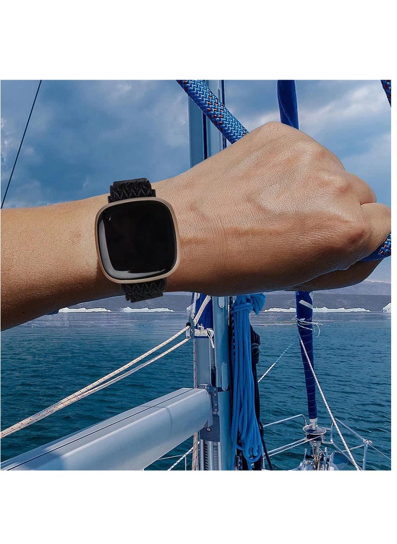 KASTWAVE Elastic Strap Compatible with Fitbit Versa 3/ Fitbit Sense Strap,Adjustable Nylon Sports Straps for Women Men,Breathable Replacement Wristband,Black  - Image 3