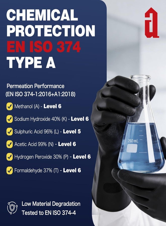 AnTools Heavy Duty Rubber Safety Work Gloves, Chemical Resistant Latex Gloves for Cleaning, Acid & Alkali Protection, Hazmat Use, Black, Large - Image 3