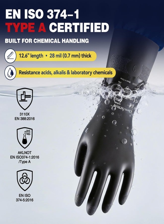 AnTools Heavy Duty Rubber Safety Work Gloves, Chemical Resistant Latex Gloves for Cleaning, Acid & Alkali Protection, Hazmat Use, Black, Large - Image 2