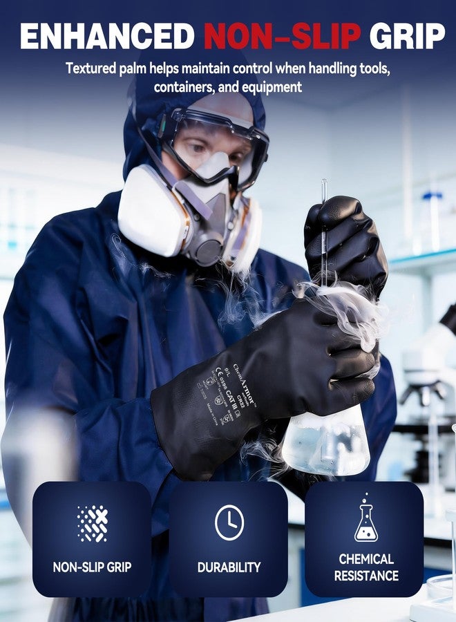 AnTools Heavy Duty Rubber Safety Work Gloves, Chemical Resistant Latex Gloves for Cleaning, Acid & Alkali Protection, Hazmat Use, Black, Large - Image 4