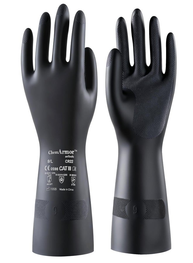 AnTools Heavy Duty Rubber Safety Work Gloves, Chemical Resistant Latex Gloves for Cleaning, Acid & Alkali Protection, Hazmat Use, Black, Large - Image 1