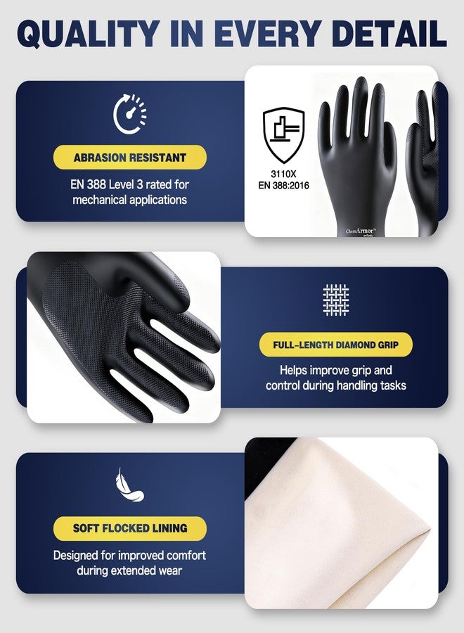 AnTools Heavy Duty Rubber Safety Work Gloves, Chemical Resistant Latex Gloves for Cleaning, Acid & Alkali Protection, Hazmat Use, Black, Large - Image 5