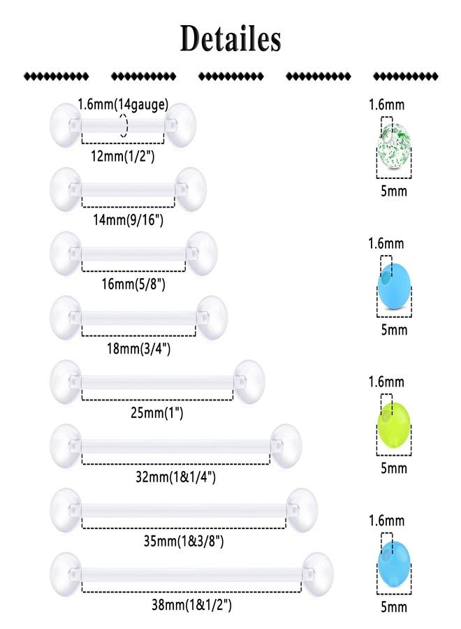 QWALIT أقراط QWALIT الصناعية البلاستيكية بوزن 14 غرامًا، مناسبة للحوامل، ولحلقات السرة، والحلمات، واللسان، والحاجب، مع كرات بديلة مرنة وشفافة ومنحنية. - Image 2