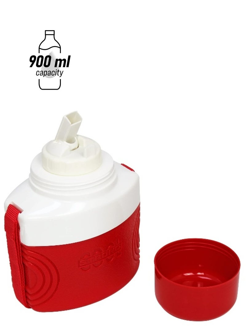 Asian 900ml Plastic Water Bottle with Strap Kids Water Bottle Cool Strong Red Design, Featuring Flip Spout and Cup Lid for School Travel and Outdoor Sports - Image 1