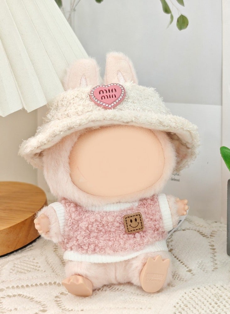 5-piece Laboo Clothing Set - Laboo Clothing, 17cm Laboo Doll Chic Style Set - Clothing + Light Pink Heart-shaped Velvet Hat + Small Pink Camera + Glasses + Canvas Shoes (Doll Not Included) - Image 4