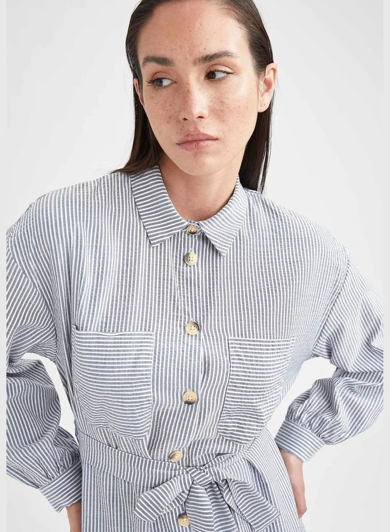 DeFacto Modest- Belted Long Sleeve Tunic Shirt With Buttons