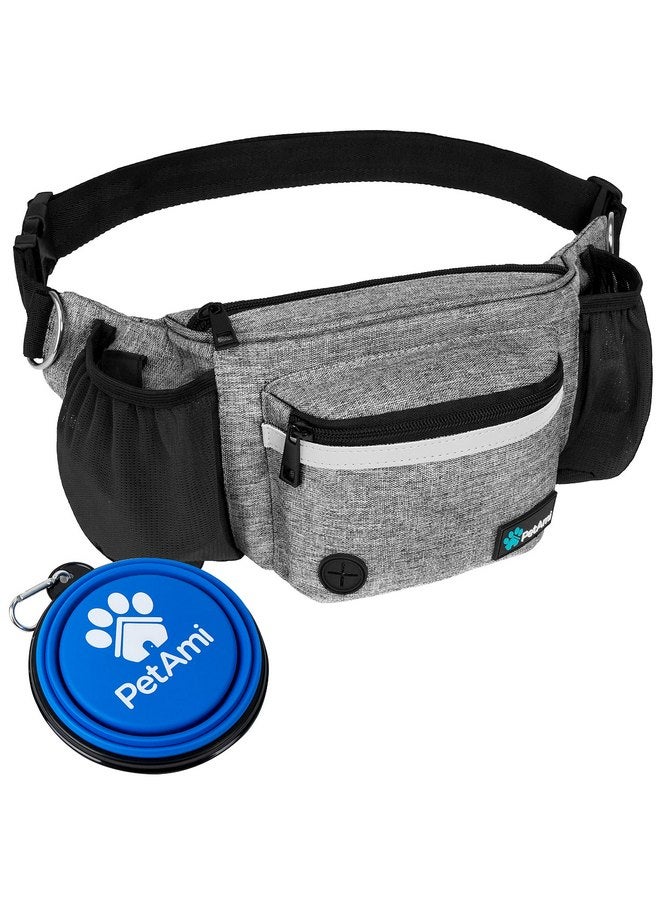 PetAmi PetAmi Dog Fanny Pack, Treat Pouch for Dog Walking, Training, Built in Poop Bag Dispenser, Water Bottle Holder, Collapsible Bowl, Pet Treat Waist Belt for Hiking, Running, Kibbles (Grey) - Image 1