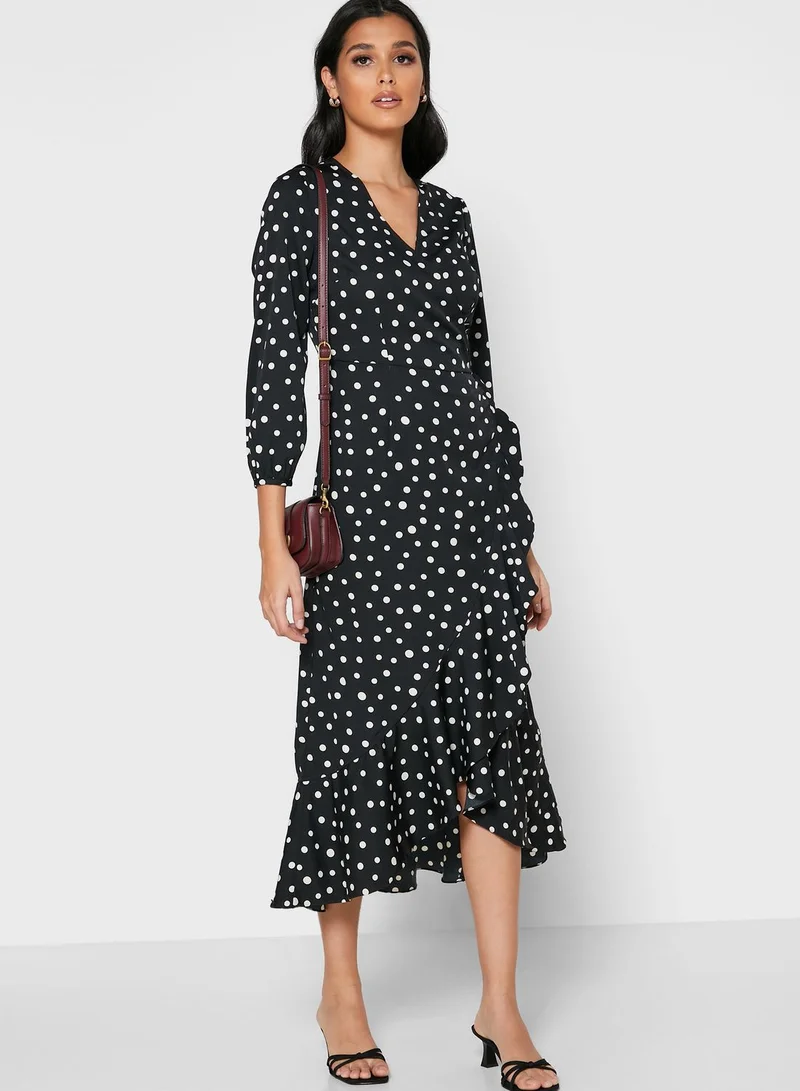VERO MODA Ruffle Hem Printed Wrap Dress