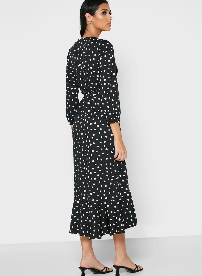 VERO MODA Ruffle Hem Printed Wrap Dress
