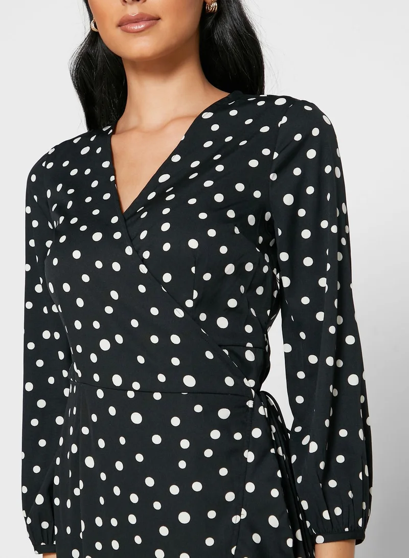 VERO MODA Ruffle Hem Printed Wrap Dress