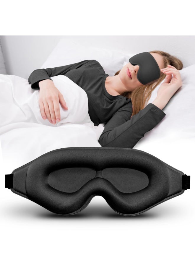 Aknzlmed Sleep Mask, 3D Eye Mask for Sleeping, Women Men Side Sleeper, No Eye Pressure 100% Blocking Light Sleeping Mask with Adjustable Strap Blindfold Yoga, Traveling, Nap, Black - Image 1