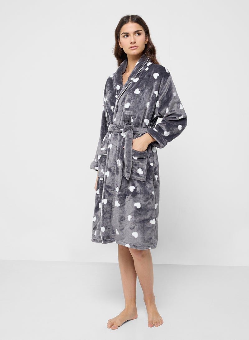 Ginger Fuzzy Heart Print Robe  - Image 1