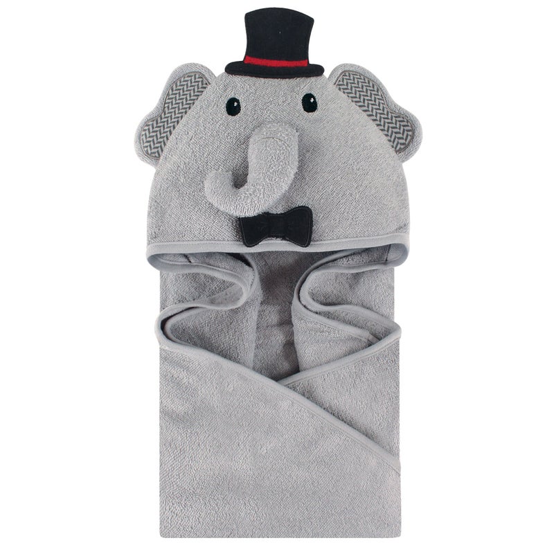 Little Treasure Unisex Baby Cotton Animal Face Hooded Towel, Mr Elephant, One Size - Image 1