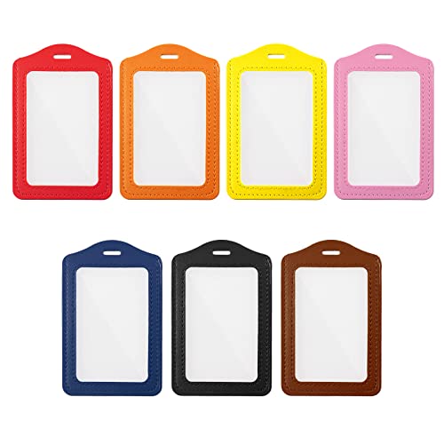 ISKYBOB Set of 14 Vertical Colorful Faux Leather Business ID Badge Card Holder,Not Included Neck Strap - Image 1