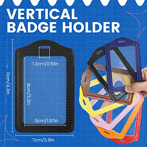 ISKYBOB Set of 14 Vertical Colorful Faux Leather Business ID Badge Card Holder,Not Included Neck Strap - Image 2