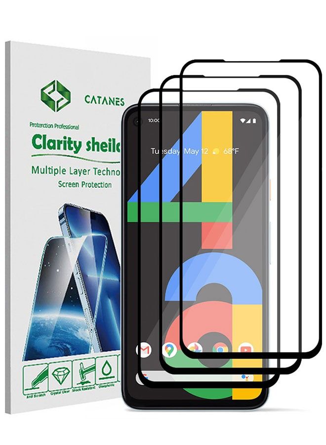 CATANES مجموعة من 3 قطع من واقي الشاشة الزجاجي المقوى لهاتف Google 4a 4G مع غراء كامل من الخلف - Image 1