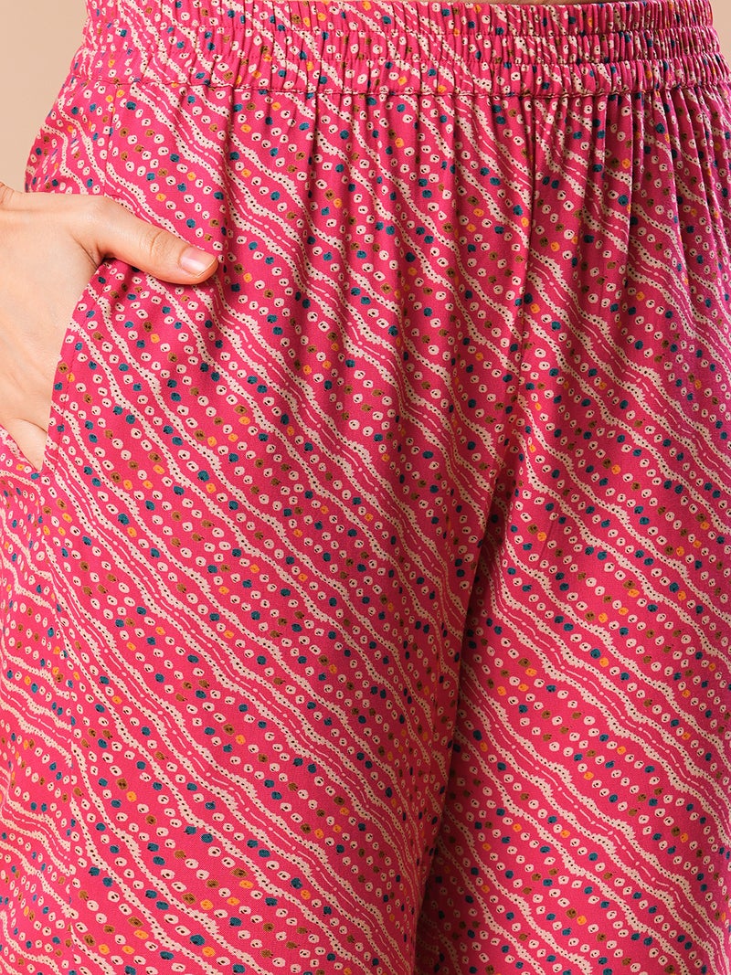 globus Globus Women Pink & Yellow Ethnic Motifs Printed Regular Thread Work Kurta With Trousers - Image 5