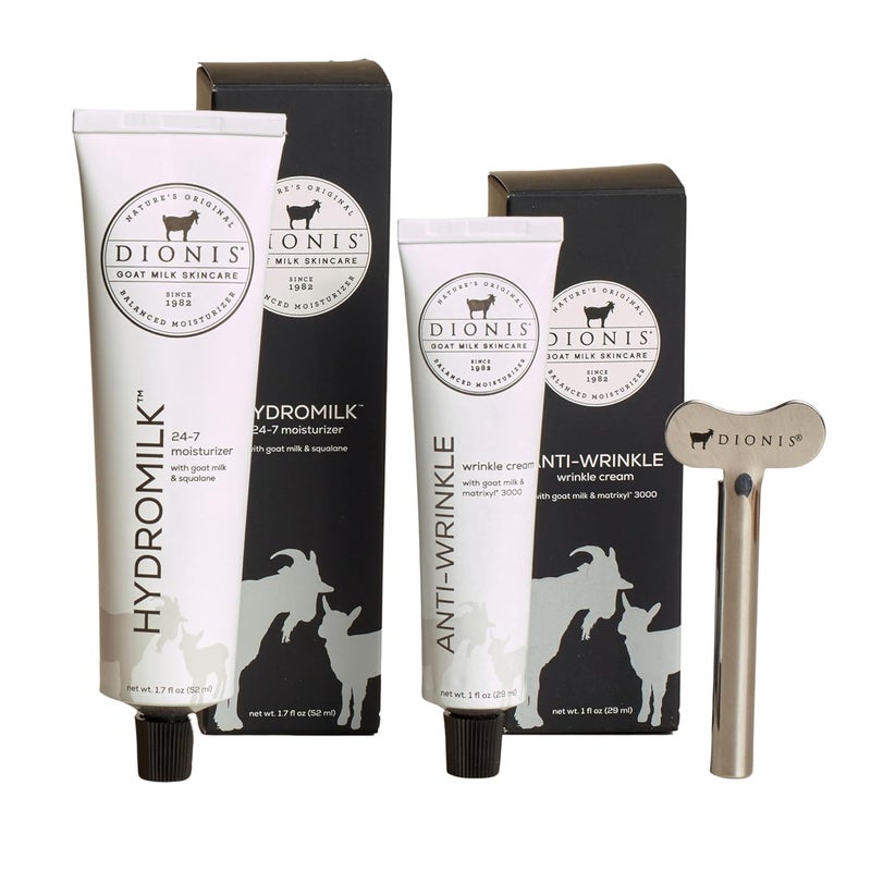 Dionis Dionis Goat Milk Skincare Essentials Skincare Set  Hydromilk Moisturizer AntiWrinkle Cream Roller Key for Skincare Routine Cruelty Free Paraben Free For All Skin Types 