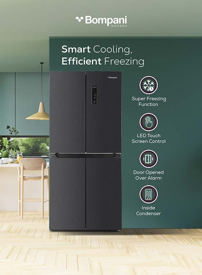 Bompani 4 Door Multi-Door No-Frost Refrigerator 522L Gross / 466L Net – LED Touch Panel, Convertible Drawer, Super Freeze, Black Inox – (1 Year Warranty) 380 W BR494SSNI black - Image 5