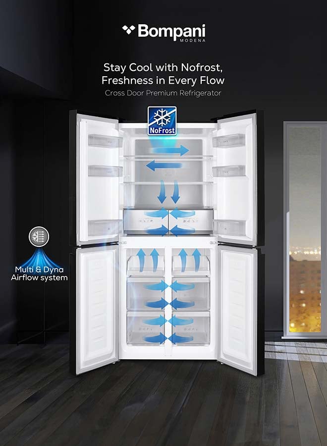 Bompani 4 Door Multi-Door No-Frost Refrigerator 522L Gross / 466L Net – LED Touch Panel, Convertible Drawer, Super Freeze, Black Inox – (1 Year Warranty) 380 W BR494SSNI black - Image 3