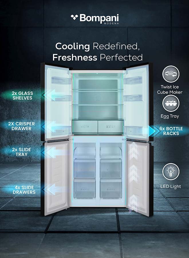 Bompani 4 Door Multi-Door No-Frost Refrigerator 522L Gross / 466L Net – LED Touch Panel, Convertible Drawer, Super Freeze, Black Inox – (1 Year Warranty) 380 W BR494SSNI black - Image 4