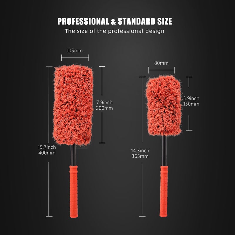 SPTA مجموعة فرشاة عجلات السيارة SPTA، 2 قطعة فرشاة حافة من الألياف الدقيقة مع 2 غطاء كبير و2 صغير قابل للتبديل، فرشاة منظف الحافة لتنظيف العجلات، فرشاة تنظيف العجلات لجميع أنواع العجلات - Image 2