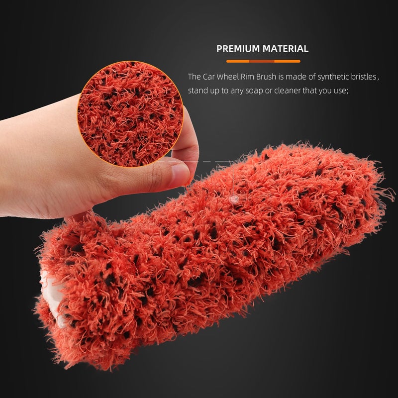 SPTA مجموعة فرشاة عجلات السيارة SPTA، 2 قطعة فرشاة حافة من الألياف الدقيقة مع 2 غطاء كبير و2 صغير قابل للتبديل، فرشاة منظف الحافة لتنظيف العجلات، فرشاة تنظيف العجلات لجميع أنواع العجلات - Image 4
