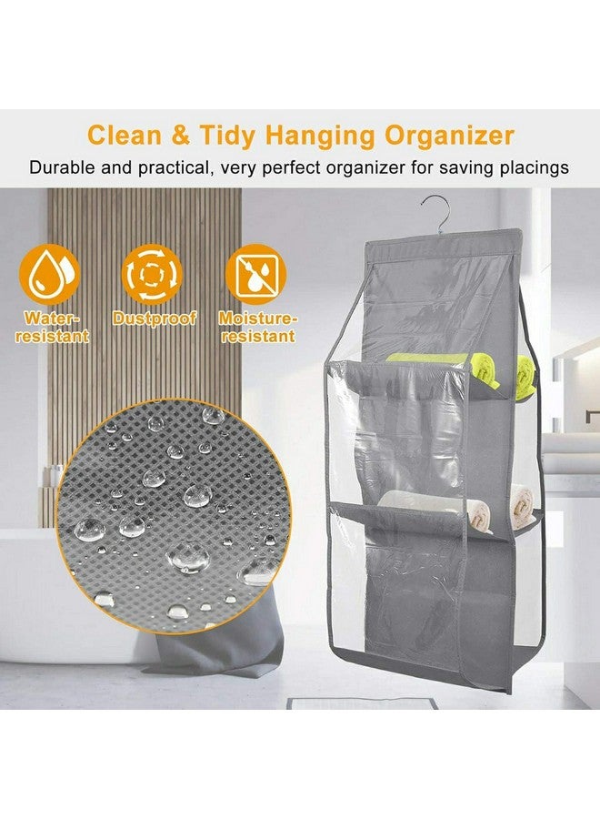 Kuber Industries Dust Proof Hanging Handbag Purse Clutch Organizer With 6 Large Compartments & Hanger (Grey), Cotton  - Image 5