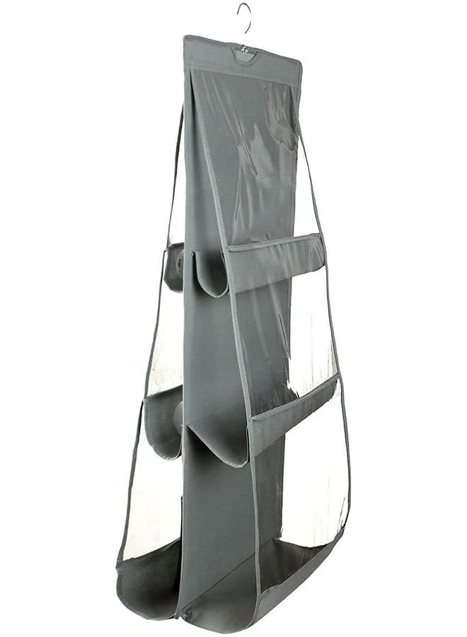 Kuber Industries Dust Proof Hanging Handbag Purse Clutch Organizer With 6 Large Compartments & Hanger (Grey), Cotton  - Image 3