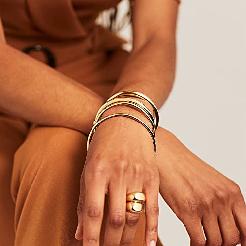 Kainier 3mm 14K Gold Plated Bracelet Stainless Steel Glossy Stackable Thin Round Bangle Bracelet for Women Solid Plain Polished Bracelet Best Gifts for Love - Image 2