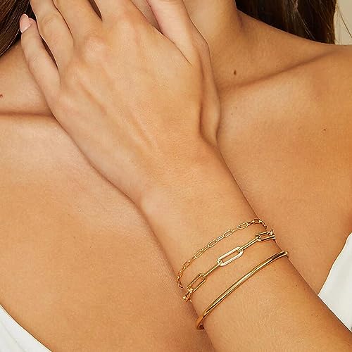 Kainier 3mm 14K Gold Plated Bracelet Stainless Steel Glossy Stackable Thin Round Bangle Bracelet for Women Solid Plain Polished Bracelet Best Gifts for Love - Image 3
