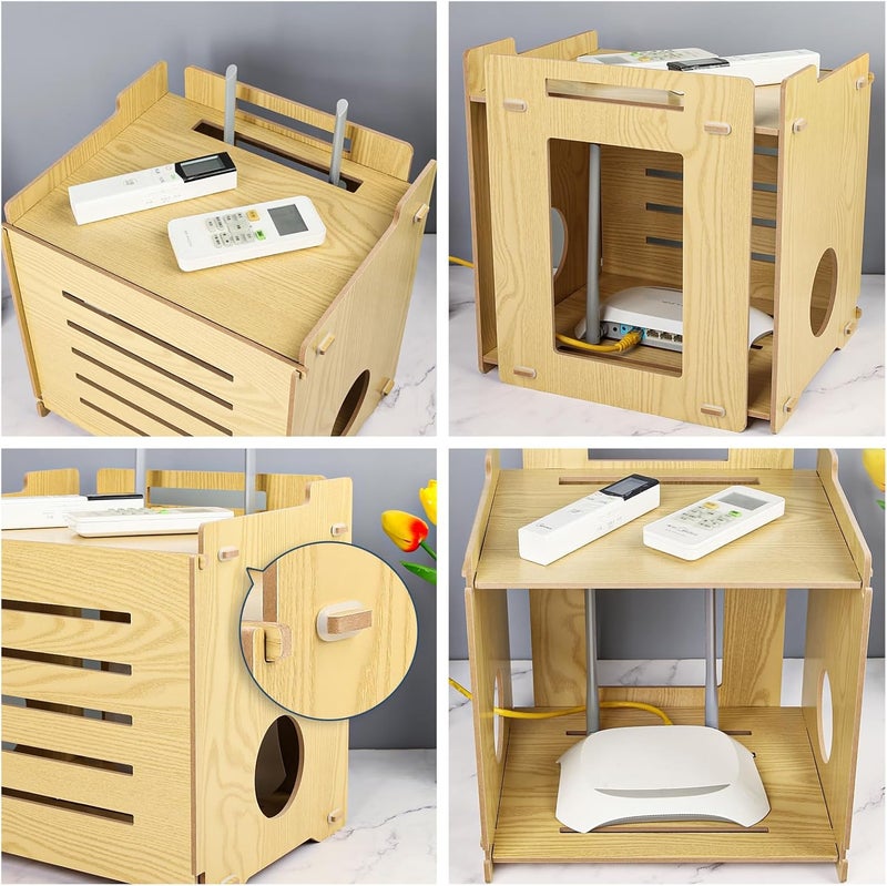 BEARUT Router Shelf WiFi Router Storage Box Modem Cable Router Cover Organized Power Strip Cable Management Hider Rack Need Assembly Made by MDF - Image 4