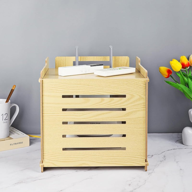 BEARUT Router Shelf WiFi Router Storage Box Modem Cable Router Cover Organized Power Strip Cable Management Hider Rack Need Assembly Made by MDF - Image 3