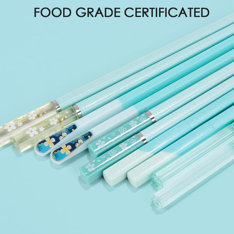 GLAMFIELDS Chopsticks Reusable Dishwasher Safe, GLAMFIELDS 5 Pairs 9.5 Inches Premium Chop Sticks Set for Sushi, Ramen, Asian Cuisine, Matte Non-slip with Gift Case, Light Blue - Image 3