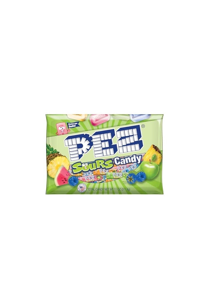 PEZ حلوى بيز الحامضة إعادة تعبئة 11 أونصة كيس متنوع يحتوي على حوالي 35 لفة كاملة في كل كيس - Image 1