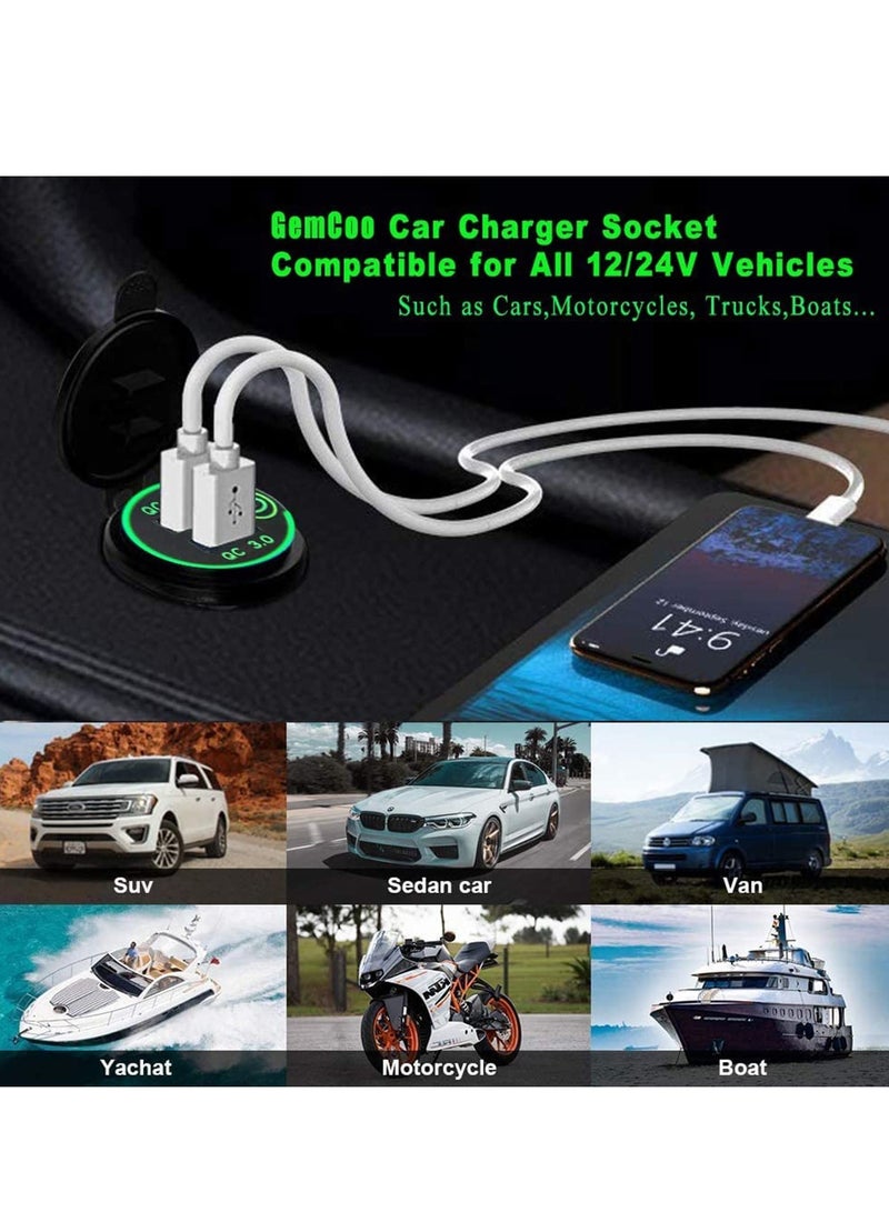 SYOSI Car Charger Socket, Quick Charge 4.0 PD Type C and 3.0 USB, 12V/24V Outlet Power Waterproof with Dual Ports for Marine Boat Motorcycle Golf (green) - Image 3