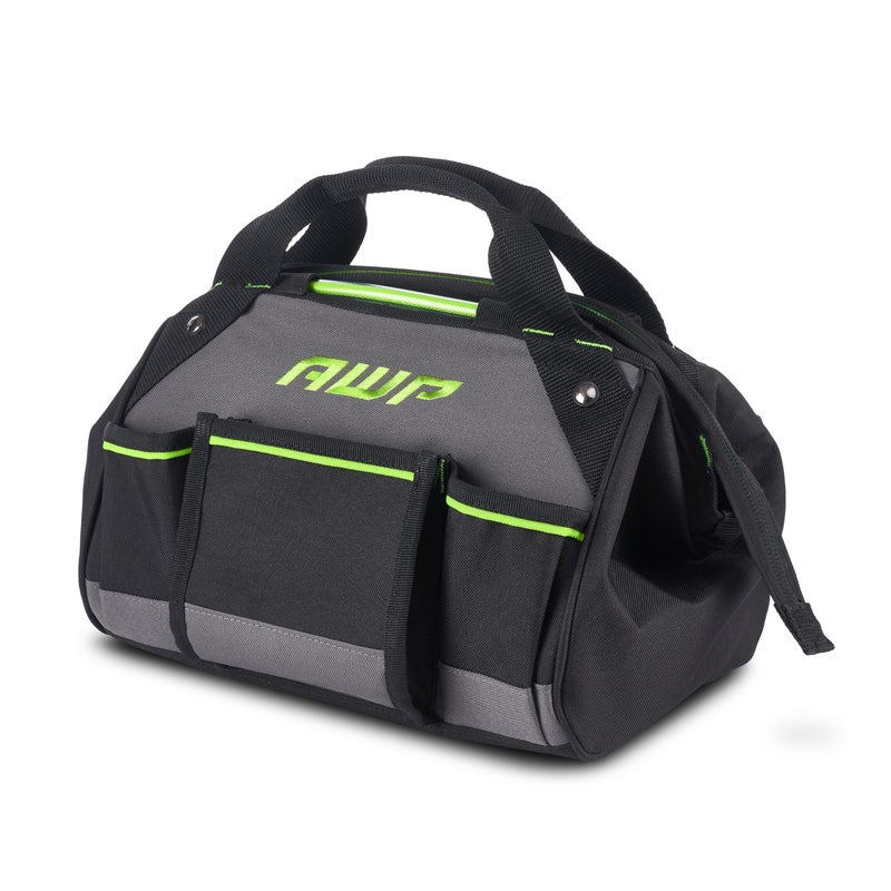 AWP 12 Inch TrapJaw Tool Bag with SpringLoaded Technology and Lockable Pull Handles WaterResistant Construction