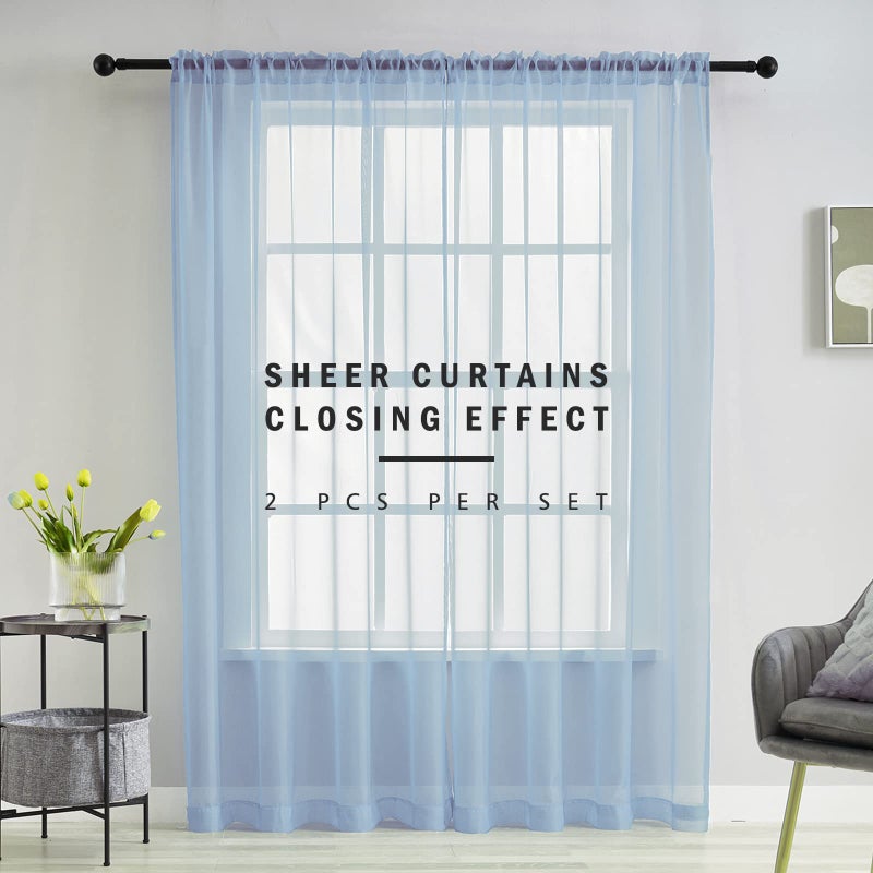 Luvyohmee Baby Blue Sheer Voile Curtains 95 Inch Length for Bedroom Living Room Halloween Decor 2 Panels Set Rod Pocket Light Filtering Textured Transparent Sheer Window Treatment Drapes 52x95 Inches Long - Image 2