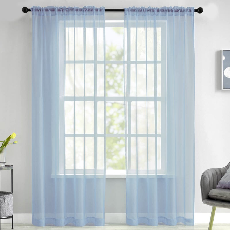 Luvyohmee Baby Blue Sheer Voile Curtains 95 Inch Length for Bedroom Living Room Halloween Decor 2 Panels Set Rod Pocket Light Filtering Textured Transparent Sheer Window Treatment Drapes 52x95 Inches Long - Image 1