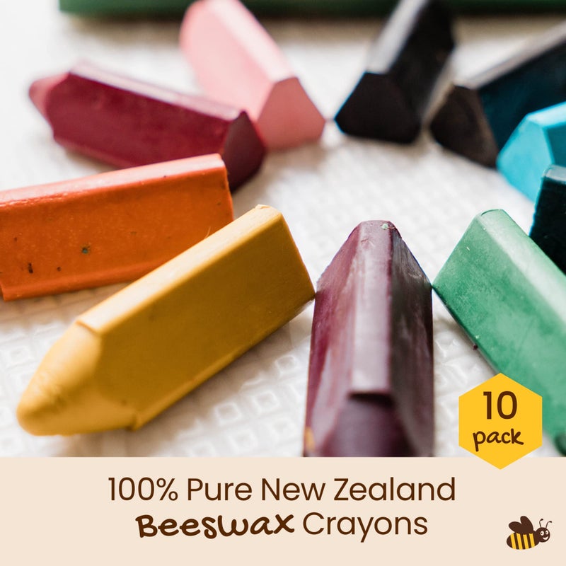 Honeysticks Triangular Crayons (10 Pack) - 100% Pure Beeswax, Food Grade Colors, Non Toxic Crayons for Baby, Toddlers ages 1-3,2-4, Triangle Shape for Pencil Grip Development. Handmade in New Zealand - Image 2