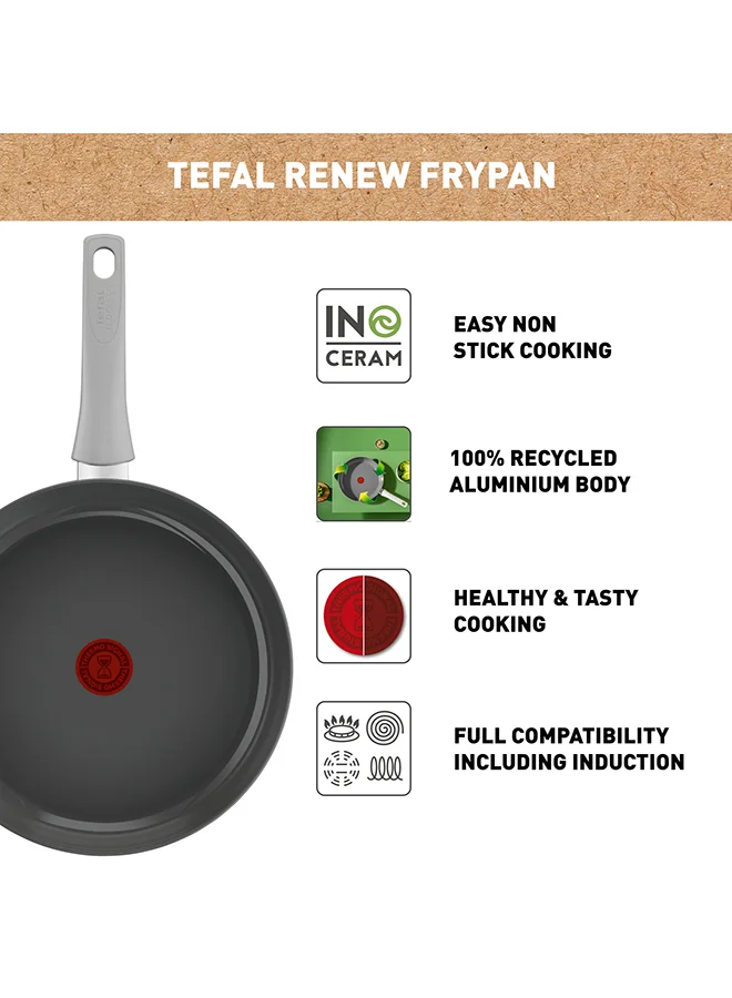 Tefal TEFAL Renew, On | Frypan 32 cm | Ceramic Non-Stick Coating | 100% recycled aluminium body | Healthy Cooking | Thermo-Signal™ | Made in France | 2 Years Warranty | C4270832 Grey - Hippo Iron